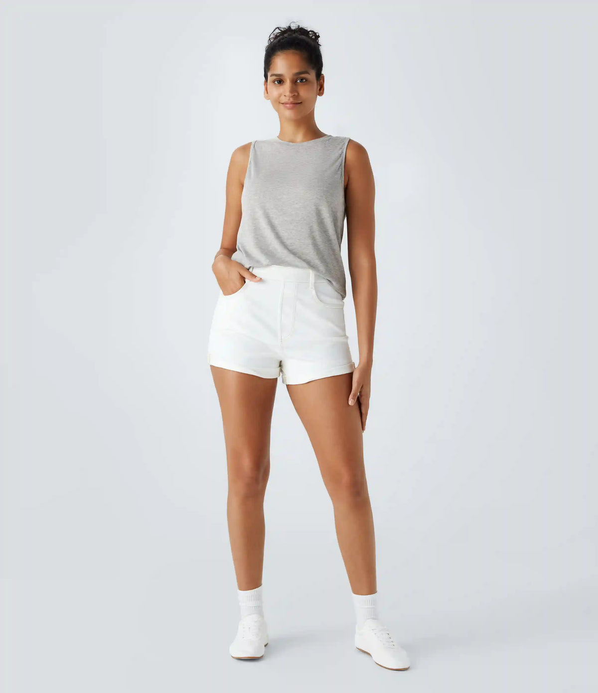 Ribbed Round Neck Basic Casual Tank Top