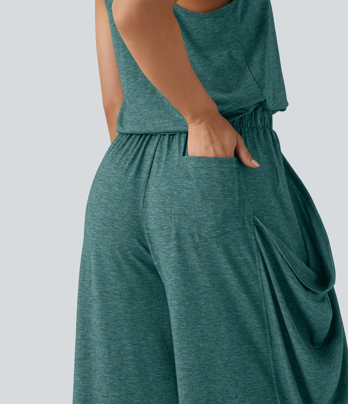 Sleeveless Cut Out Wide Leg Casual Jumpsuit with Pockets-Easy Peezy Edition