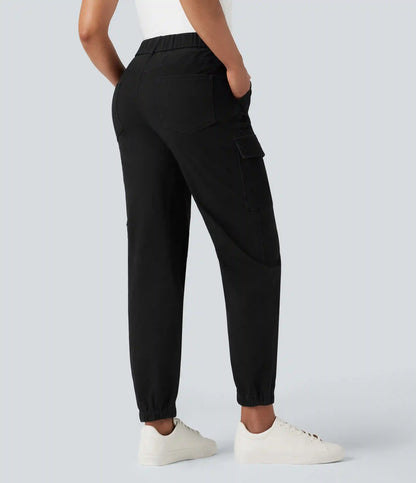 High-waisted Casual Chino Cotton Cargo Joggers with Pockets