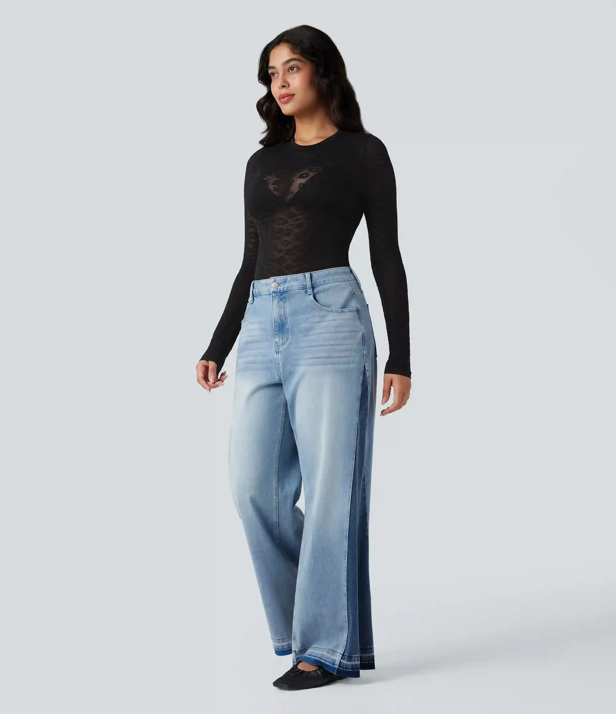 OneForm Seamless Flow Sheer Leopard Round Neck Long Sleeve Casual Sports Top
