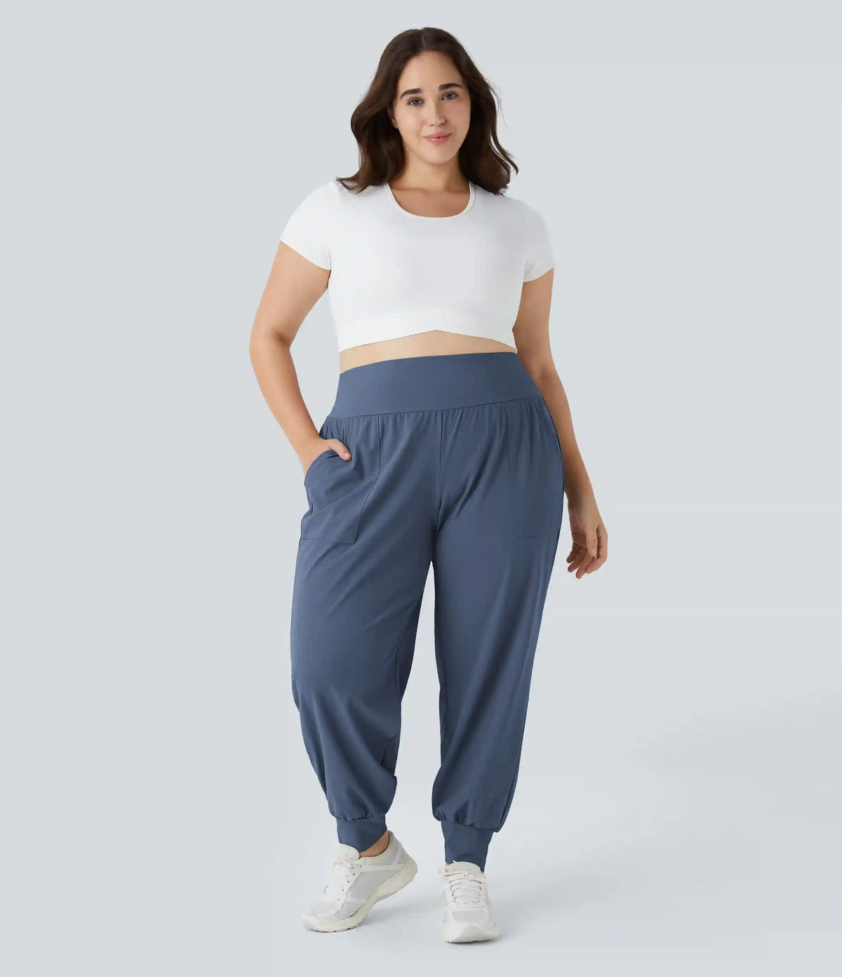 High Waisted Plain Pocket Yoga Plus Size Joggers
