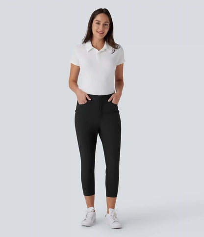 Mid Rise Pockets Capri Tapered Quick Dry Golf Pants-Golf Tee Pocket-UPF40+