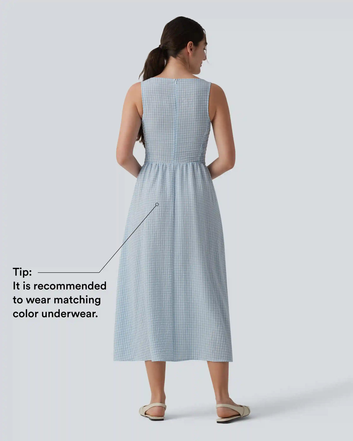 Boat Neck Sleeveless Plaid Flowy Maxi Casual Linen-Feel Dress with Pockets