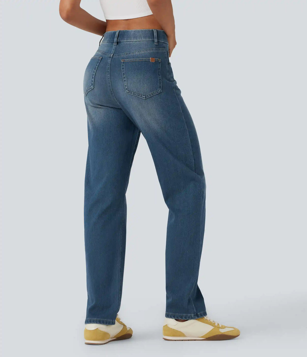 Halara Flex™ High Waisted Tummy Control Pockets Straight Leg Washed Casual Jeans