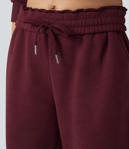High-waisted Drawstring Fleece Casual Cotton Pants with Pockets