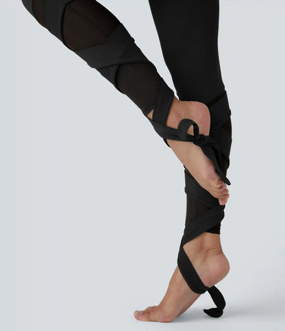 SoftlyZero™ High Waisted Contrast Mesh Lace Up Yoga 7/8 Leggings