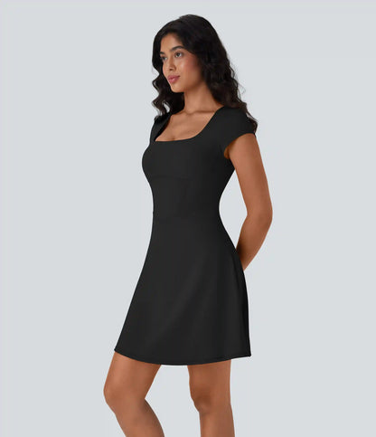 SoftlyZero™ Plush Square Neck Corset 2-in-1 Mini Casual Dress with Pockets