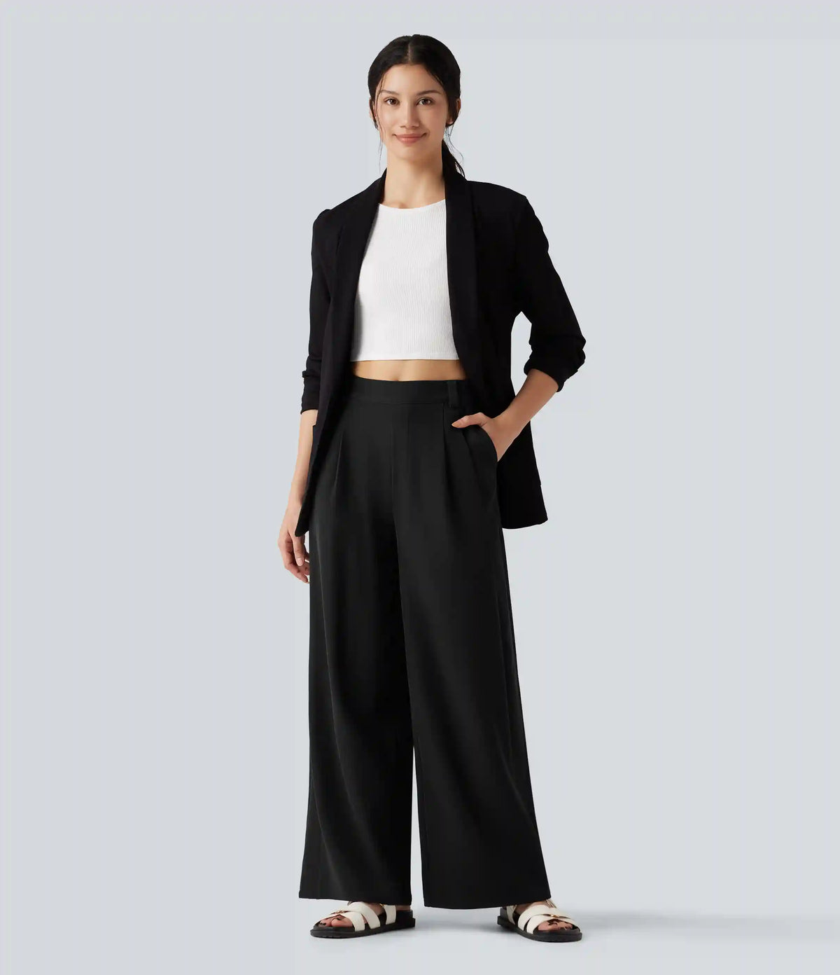 Mid Rise Work Wide-leg Pants with Pockets