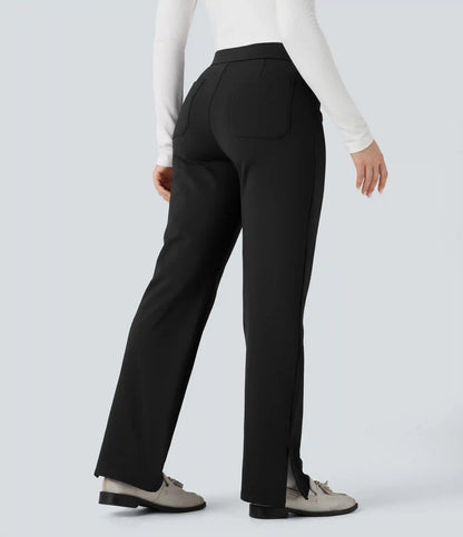 SoftlyZero™ Plush Thermal Mid Rise Split Hem Straight Leg Work Pants with Pockets
