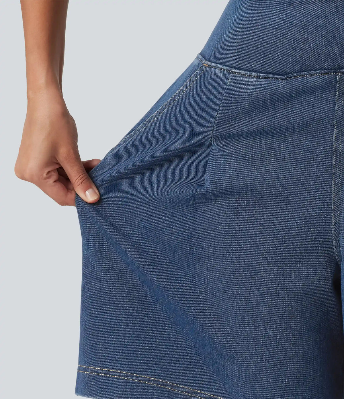 Halara Flex™ High Waisted Denim Casual Baggy Bermuda Shorts 7'' with Pockets