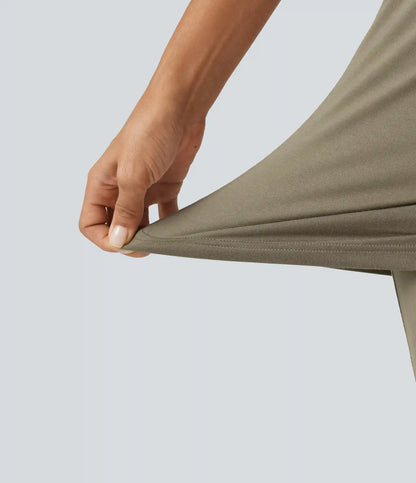 High Waisted Tie Side Ruched Casual Skirted Leggings with Pocket