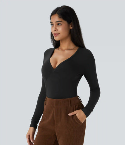 V Neck Long Sleeve Thermal Work Top