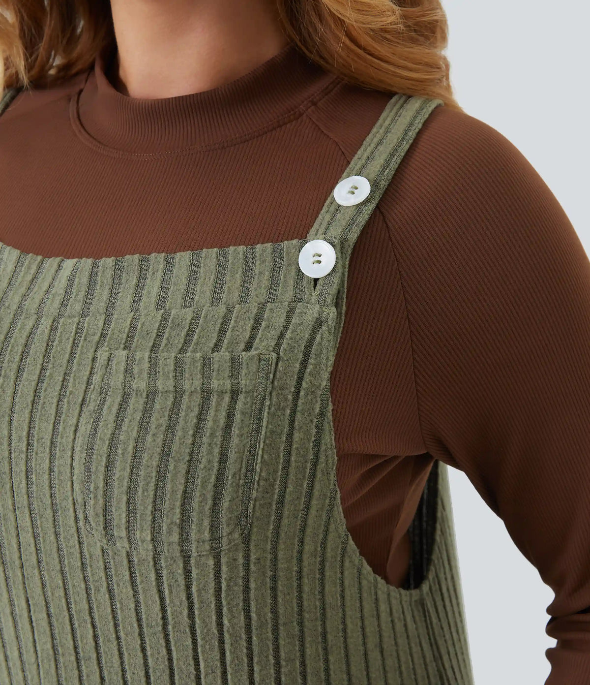 Ribbed Knit Casual Plus Size Overalls with Pockets