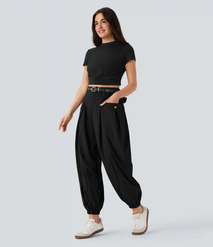 High Waisted Flap Pockets Casual Cargo Joggers