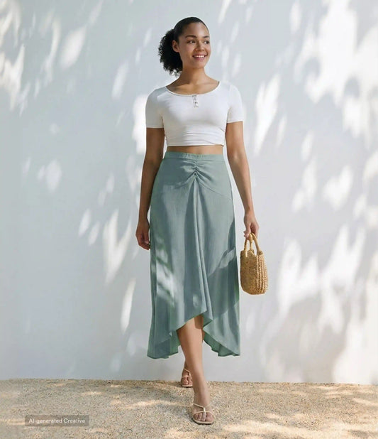 High Waisted High Low Maxi Casual Linen-Feel Skirt