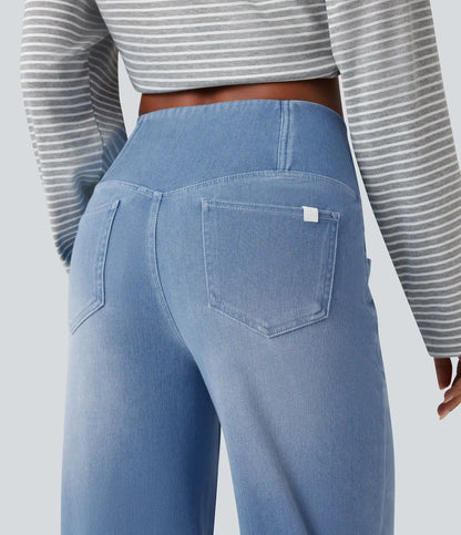 Halara Flex™ Crossover High Waisted Tummy Control Casual Straight Leg Jeans with Pockets