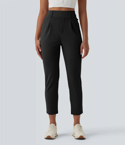 High Waisted Tapered Crepe Golf Pants with Pockets