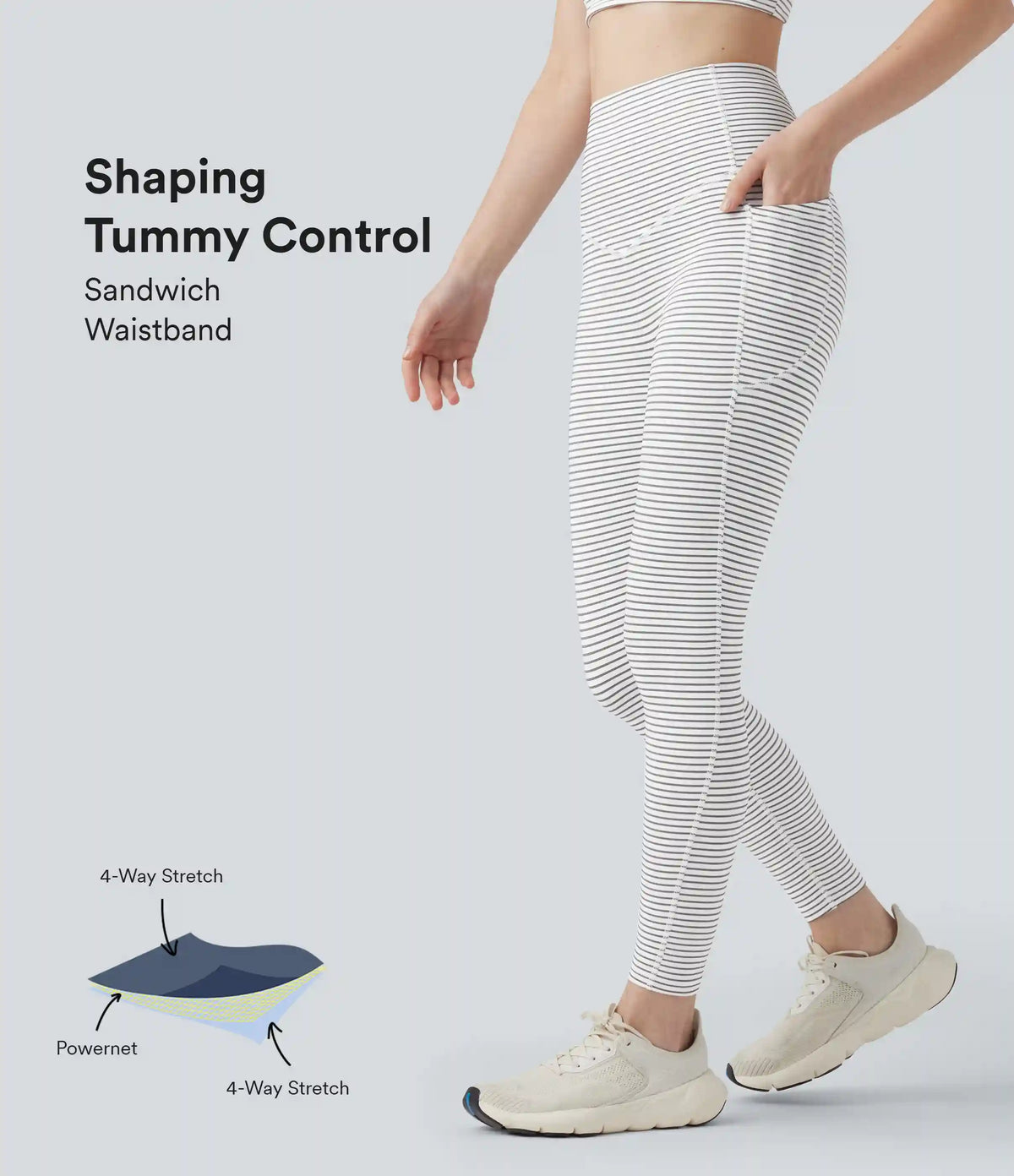 High Waisted Tummy Control Stripe Yoga Leggings with Pockets