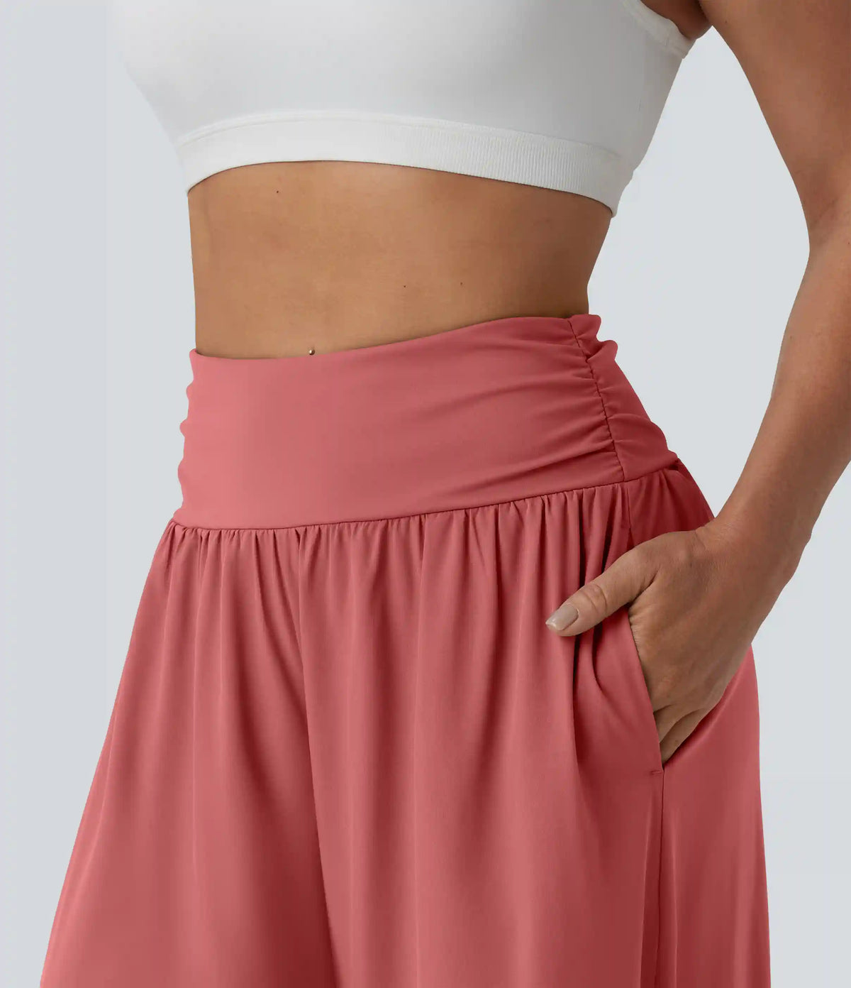 Breezeful™ High Waisted Ruched Split Quick Dry Resort Flowy Pants with Pockets