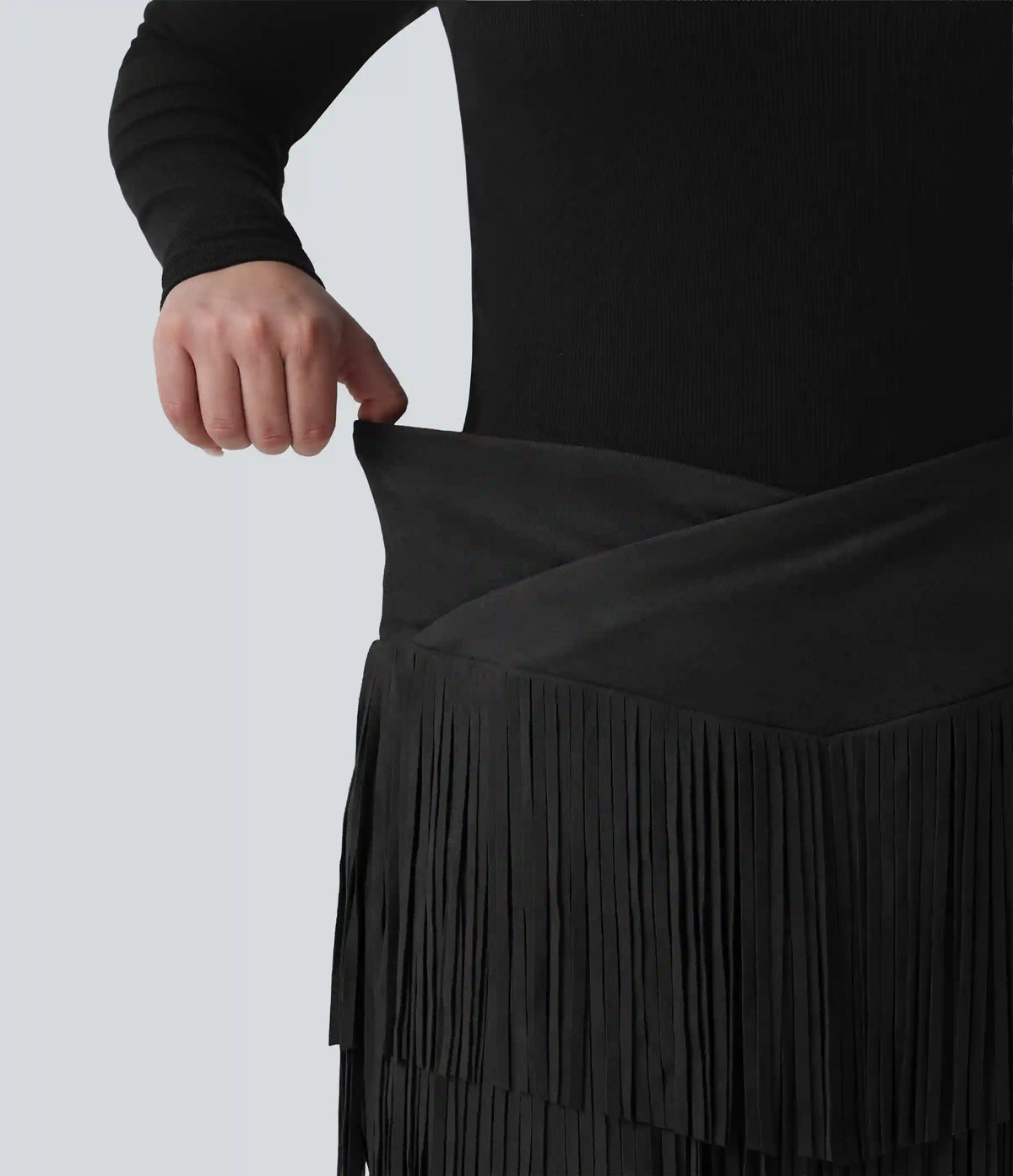 Plus Size High Waisted Crossover 2-in-1 Fringe Bodycon Suede Mini Party Skirt