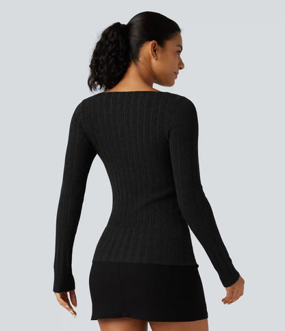 Boat Neck Long Sleeve Casual Sweater