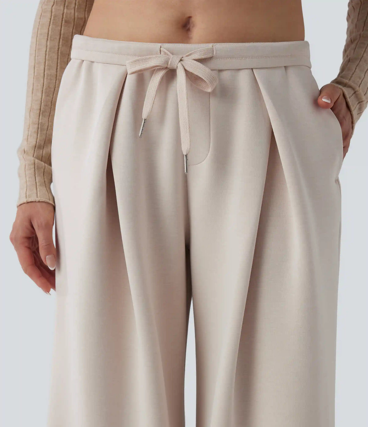 SpacerTek™ Mid Rise Drawstring Crossover Casual Baggy Pants with Pockets