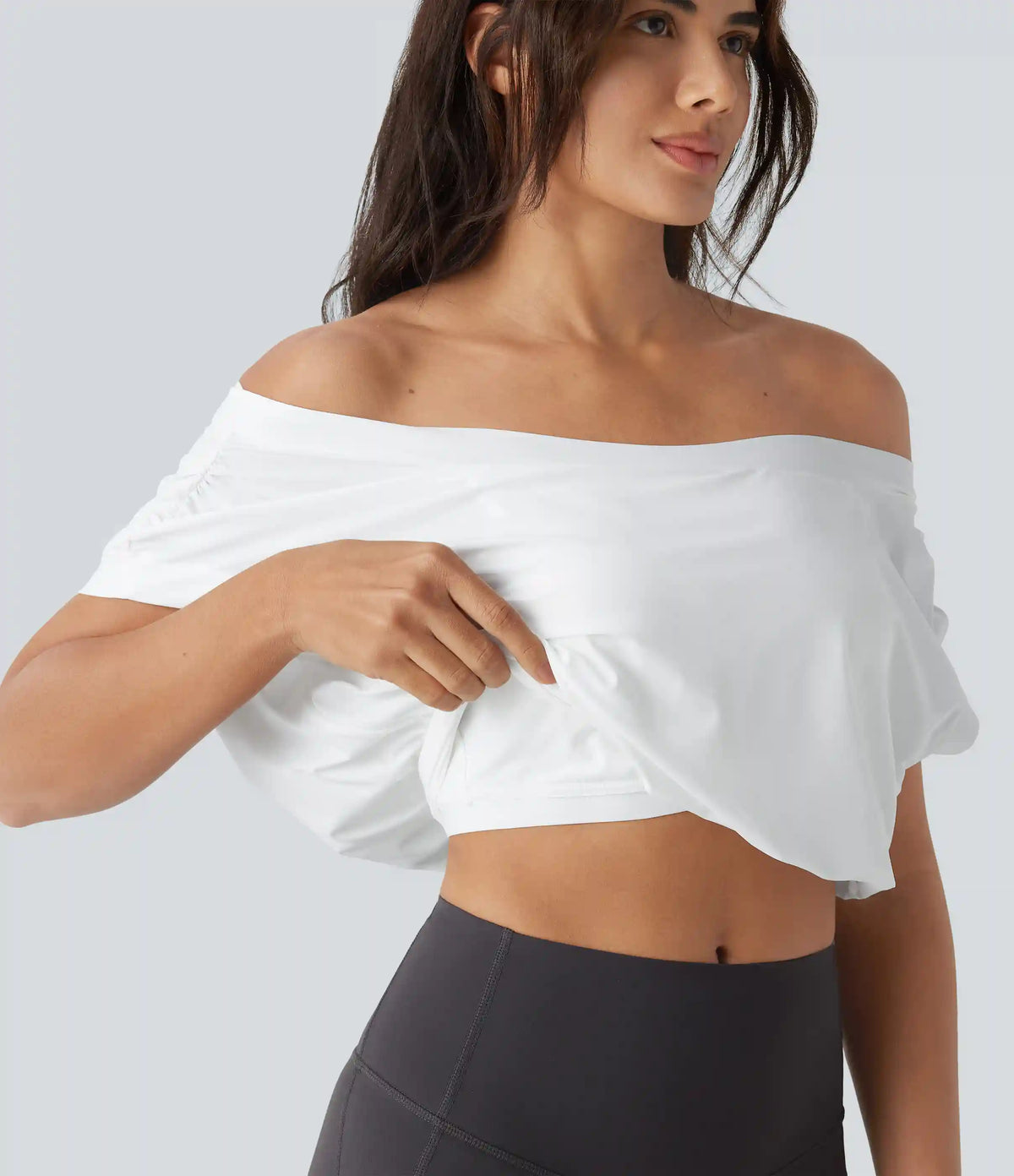 Off Shoulder Short Sleeve Oversize InstantCool Quick Dry Yoga Sports Top
