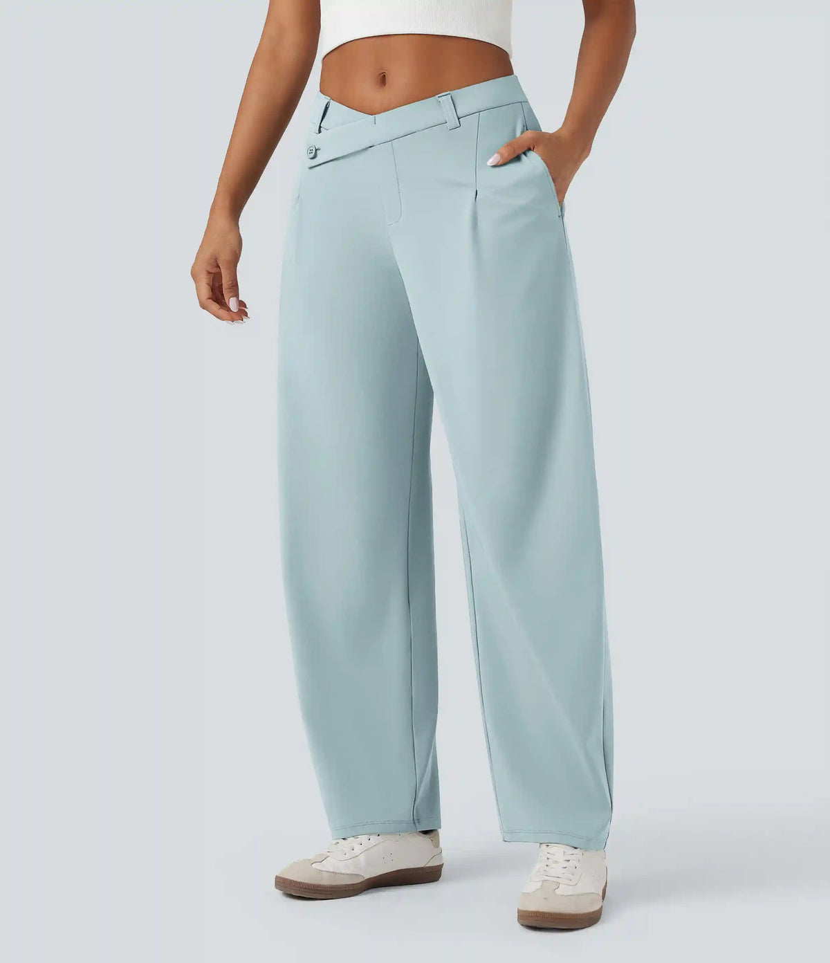 Halara Flex™ DayStretch Asymmetric Mid Rise Barrel Leg Work Pants with Pockets