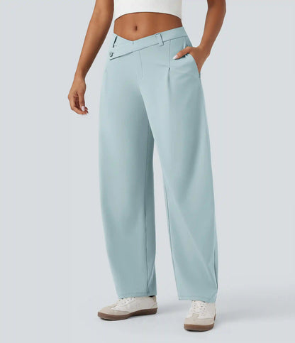 Halara Flex™ DayStretch Asymmetric Mid Rise Barrel Leg Work Pants with Pockets