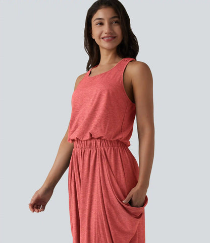 Sleeveless Cut Out Wide Leg Casual Jumpsuit with Pockets-Easy Peezy Edition