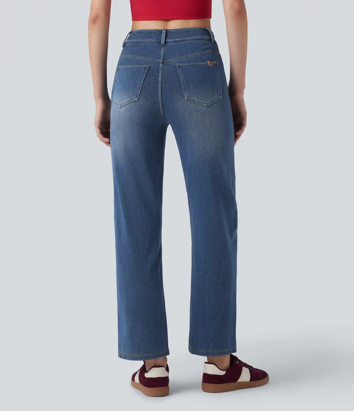 Halara Flex™ Mid Rise Crossover Tummy Control Straight Leg Casual Jeans with Pockets