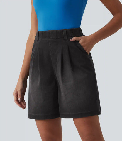 Halara Flex™ High Waisted Pleated Denim Casual Baggy Bermuda Shorts with Pockets