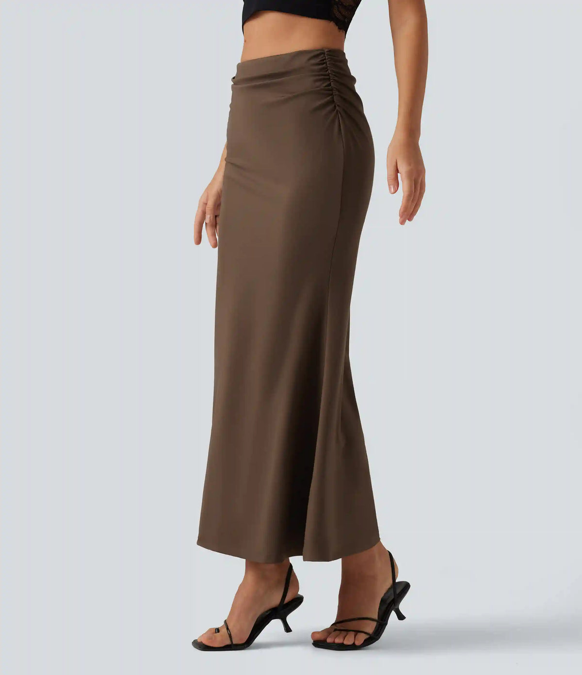 Tummy Control High Waisted 2-in-1 Ruched Casual Midi Mermaid Skirt