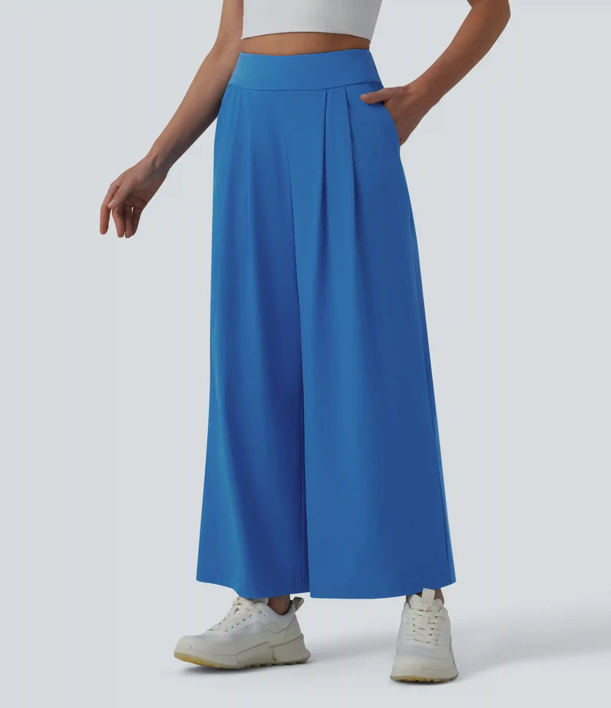 Breezeful™ High Waisted Pleated Ankle Length Quick Dry Yoga Baggy Pants with Pockets