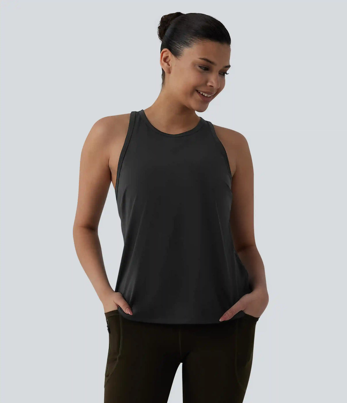 Racerback Pleated Round Neck Quick Dry Yoga Tank Top
