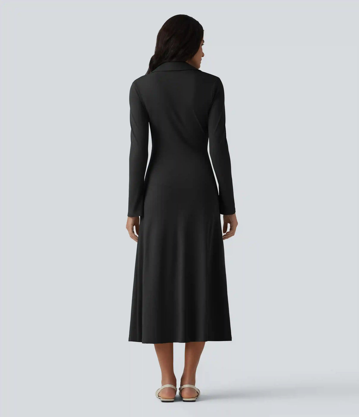 V Neck Long Sleeve Ruched Midi Casual Dress