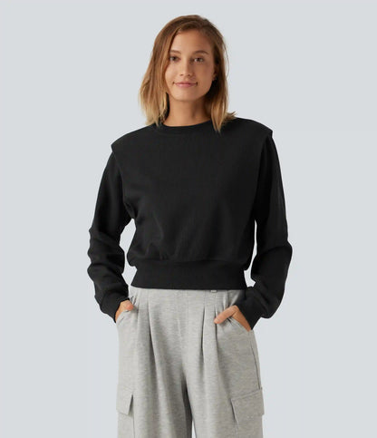 Round Neck Long Sleeve Waffle Casual Sweatshirt