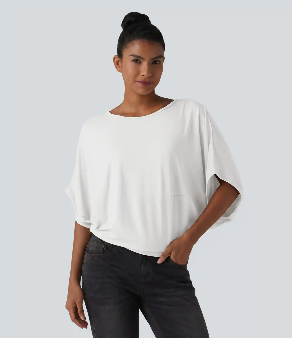 Round Neck Batwing Sleeve Relaxed Casual Top