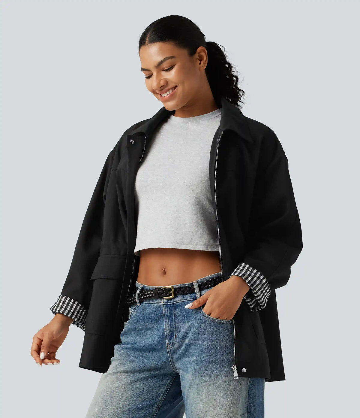 Long Sleeve Adjustable Drawcord Work Jacket with Pockets