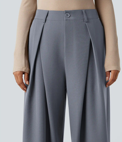 High-waisted Work Wide-leg Pants with Pockets