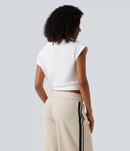 Round Neck Batwing Short Sleeve Cropped Yoga Sports Top