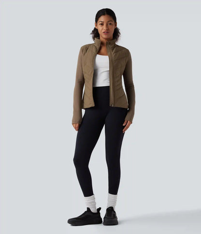 PuffFlex Stand Collar Zipper Long Sleeve Running Quilted Jacket with Pockets