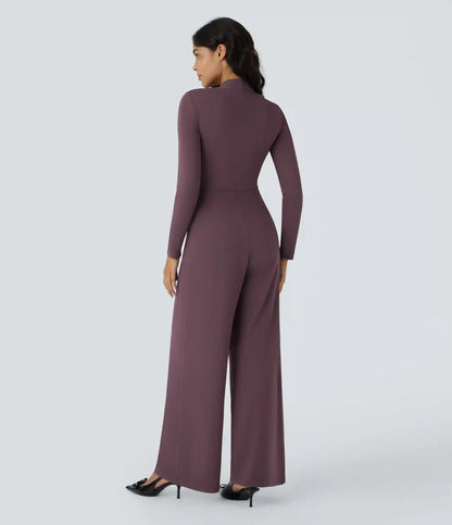 Long Sleeve Pocket Wide Leg Jumpsuit-Easy Peezy