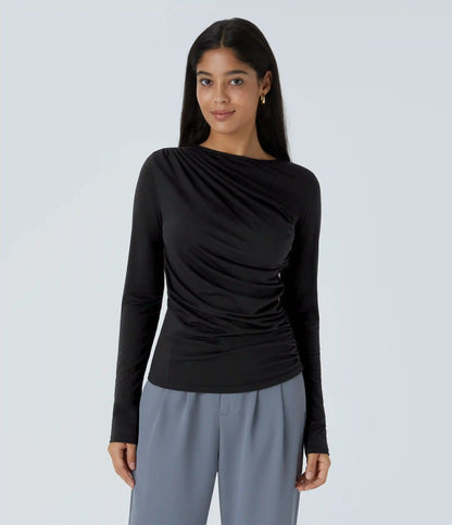 Long Sleeve Asymmetric Ruched Work Top