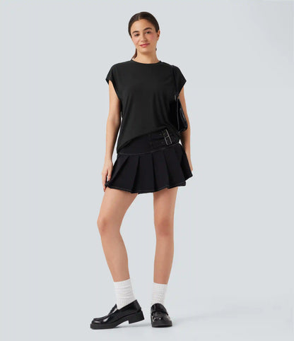 Round Neck Cap Sleeve Casual Top