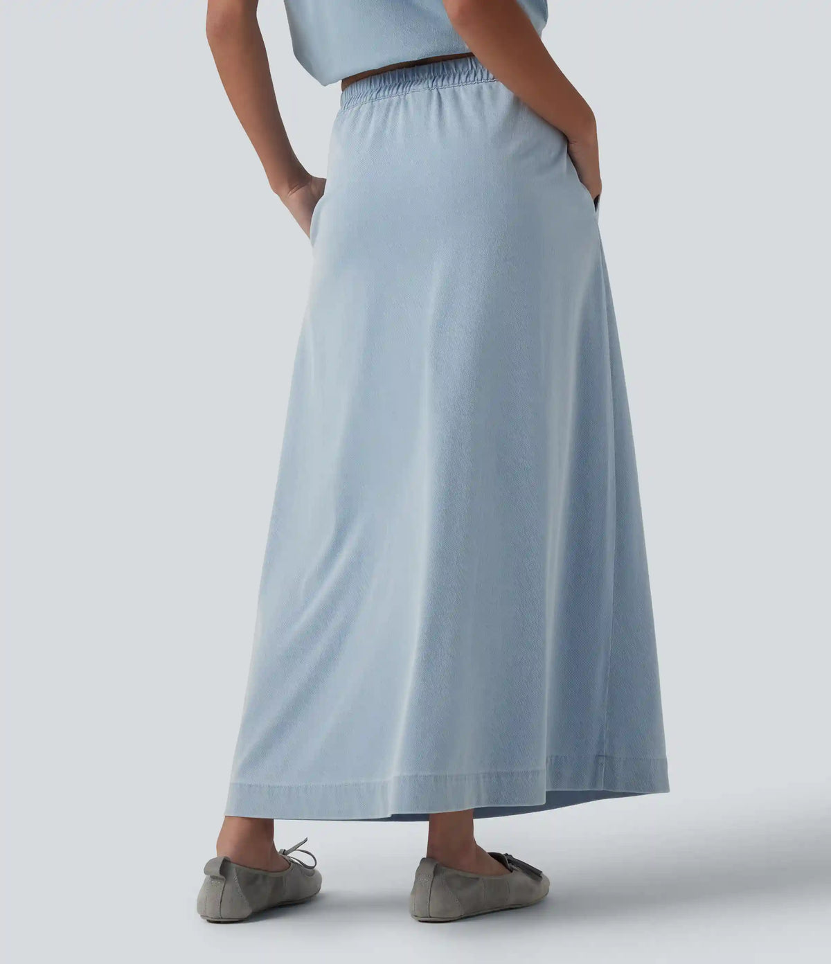 Halara Flex™ High Waisted A-Line Denim Maxi Casual Skirt with Pockets