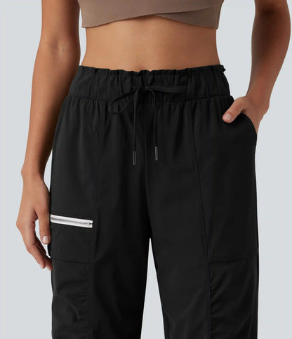 Mid Rise Drawstring Ruched Tapered Quick Dry InstantCool Running Joggers with Pockets-UPF40+