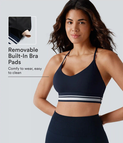 SoftlyZero™ Plush Light Support Crisscross Backless Color Block Stripes Built-in Bra Workout Sports Bra