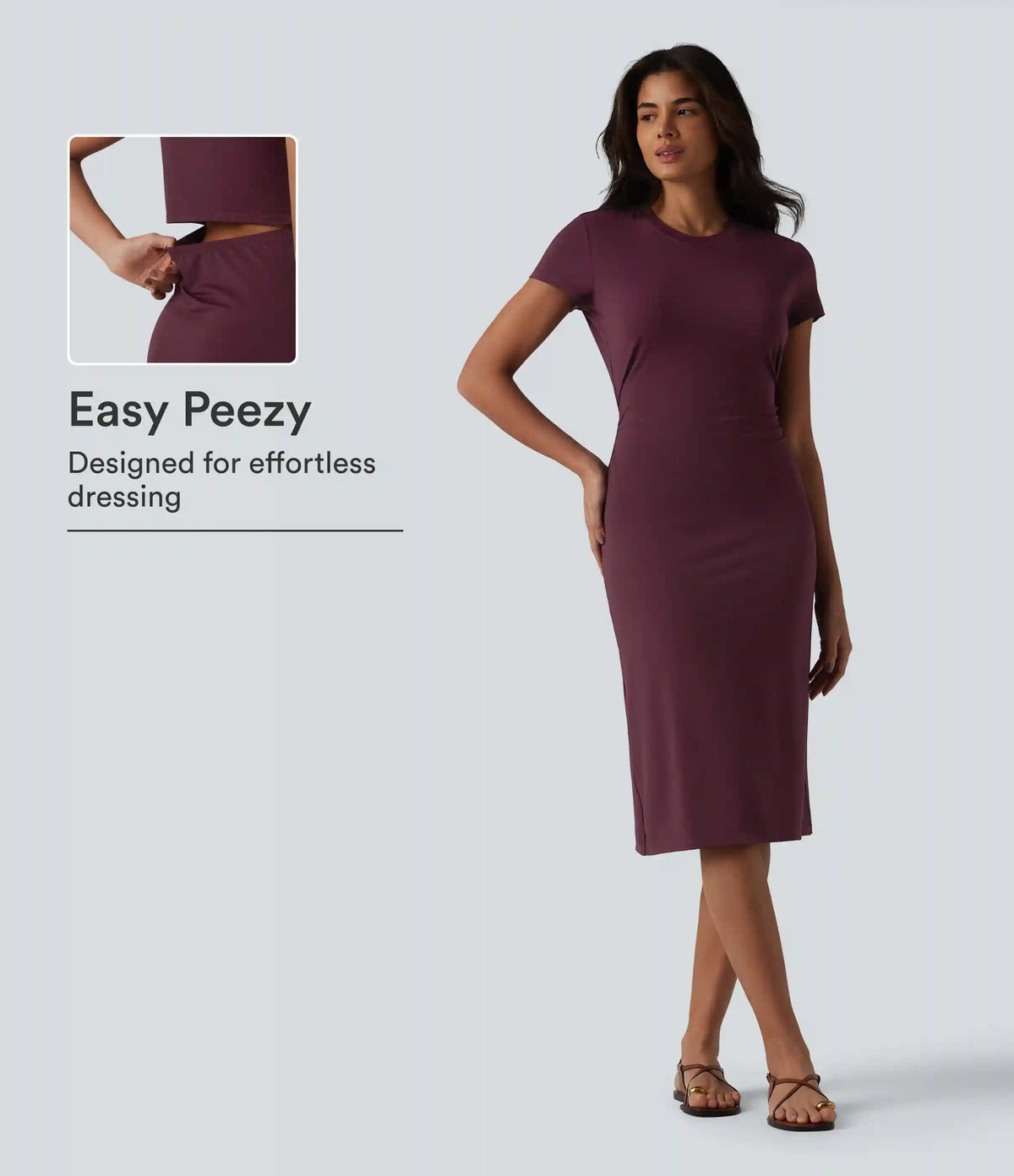 Round Neck Short Sleeve Cut Out Midi Casual Dress