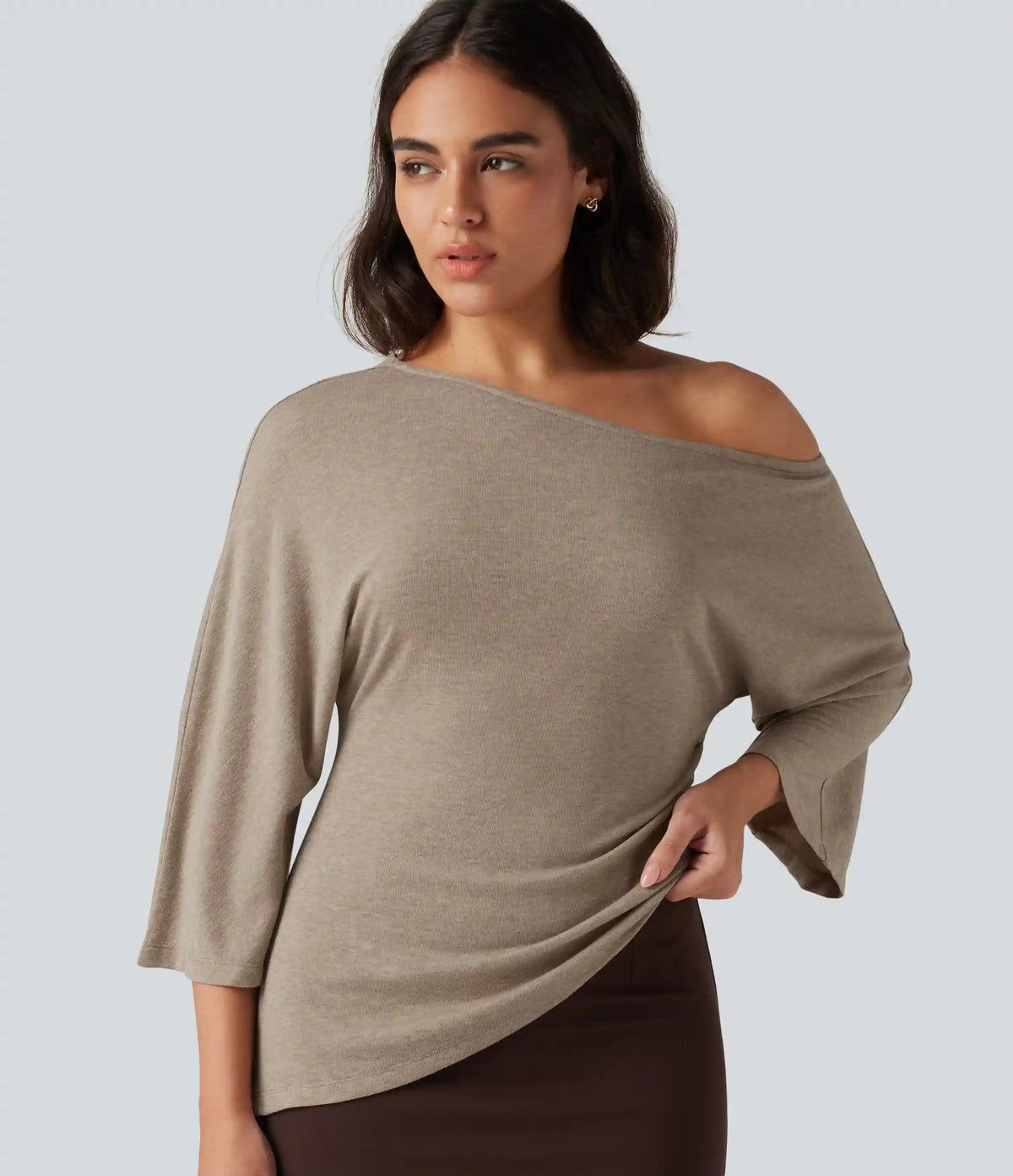 One Shoulder 3/4 Sleeve Ruched Casual Top
